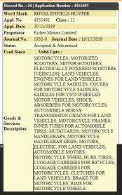 Royal Enfield India Files Trademark Application For Hunter Nameplate ! 1