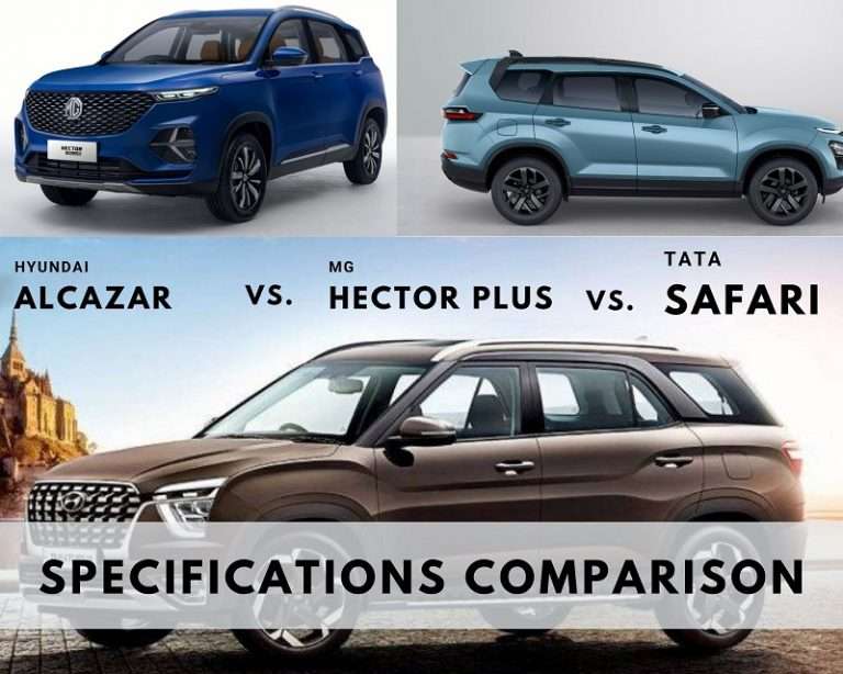 Hyundai Alcazar vs tata safari vs mg hector plus spec comparison
