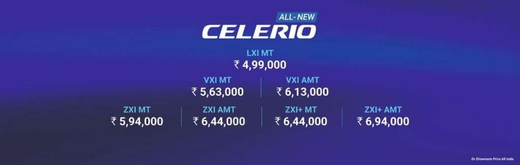 Maruti celerio price and variants